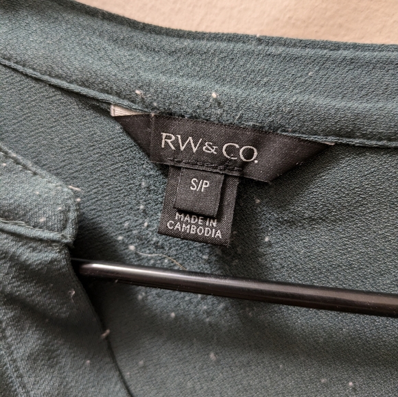 RW&Co Long Sleeve Split-Neck Top in Dark Teal - Picture 2 of 6